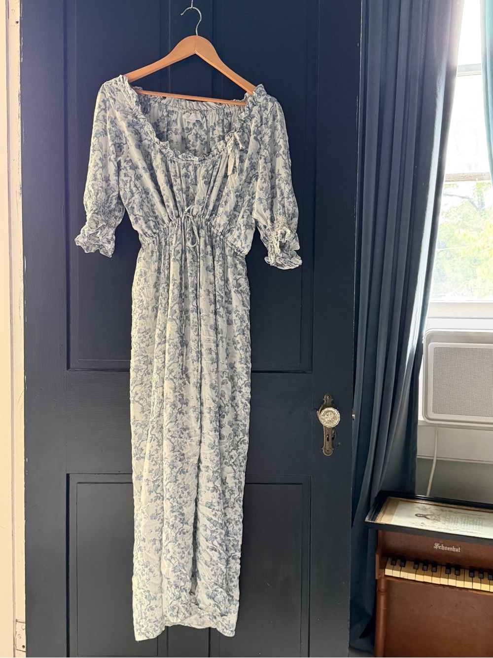 Lillou Light Blue Floral Maxi Dress with Drawstring Waist